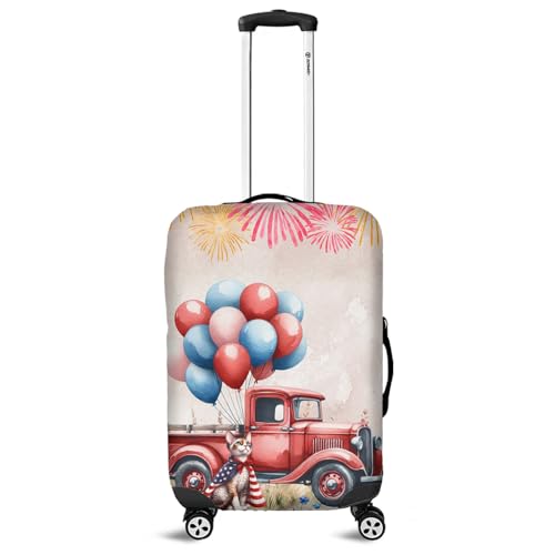 Vintage Patriotic Devon Rex 4th of July Independence Memorial Day Travel Luggage Cover Cat Lover Kitten Owner Gifts Suitcase Dust Protective Decor - 01006