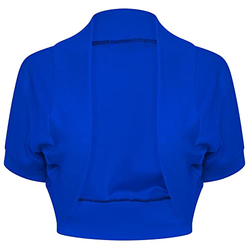 Loxdonz Women's Short Sleeve Shrug Open Front Cotton Cropped Cardigan Bolero Shrugs Jacket (Medium, Royal Blue)