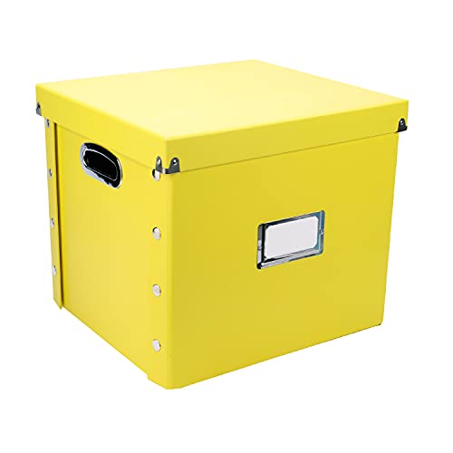 Image of Snap-N-Store Vinyl Record Storage Box - 12 inch - 1 Pack- Crate Holds up to 75 Vinyl Albums - Yellow | Vinyl storage crate holds 75 albums, stackable and collapsible design, 1 pack, easy to assemble, yellow finish