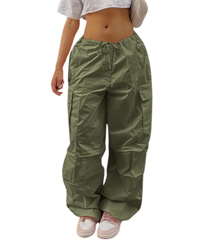 Womens Summer Parachute Pants Y2k Low Waist Oversize Jogger Sweatpants Trend Loose Baggy Cargo Pants with Pockets