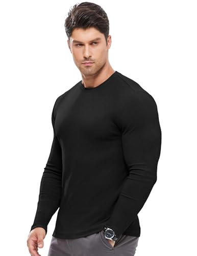 JMIERR Mens Muscle Slim Fitted Lightweight T Shirts Ribbed Anti-Wrinkle Crewneck Gym Workout Long Sleeve2