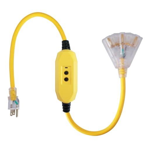 EP 3 Ft Extension Cord,12/3 SJTW,3 Electrical Power Outlets, Yellow