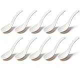 Vastsea 10 Piezas Cucharas de sopa, Cuchara melamina asiática, Cuchara ramen redonda, para ramen, Pho, Wonton, Dumpling, Miso. (Blanco)