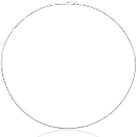 1mm thick solid sterling silver 925 stamped Italian Omega snake link style chain necklace chocker with spring ring clasp jewellery jewelry - inch 16"/40cm Cover