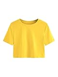 SweatyRocks Women's Casual Short Sleeve Crew Neck Basic Crop Top T Shirts Yellow S