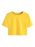 SweatyRocks Women's Casual Short Sleeve Crew Neck Basic Crop Top T Shirts Yellow M