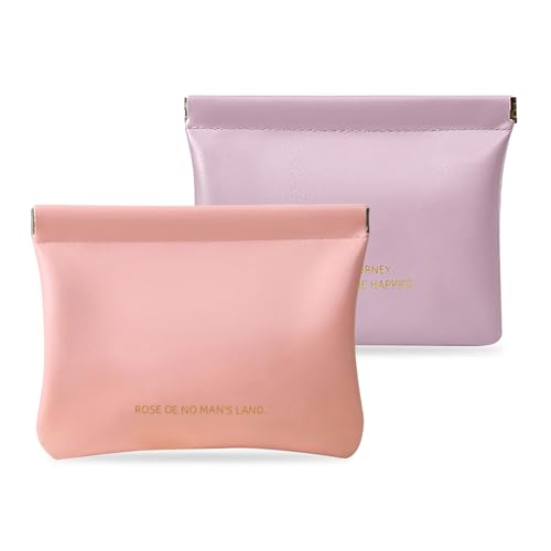 2 neceseres pequeños para el bolso, de piel, sin cremallera, resistente al agua, adecuado para guardar joyas, teléfonos móviles, auriculares (rosa, morado taro), morado, 1, Practicidad