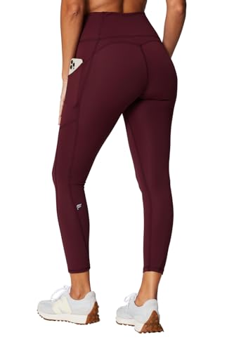 Fabletics Women's Oasis PureLuxe High-Waisted 7/8 Legging, Light Compression, Buttery Soft, L, Merlot