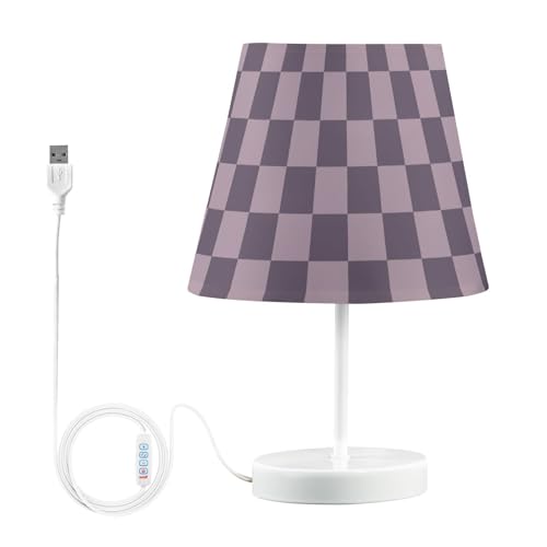 Mnsruu Lámpara de mesita de noche, lámpara de mesa de tablero de ajedrez rosa púrpura con bombillas LED, lámpara de escritorio, pantallas de tela para dormitorio, sala de estar, mediana
