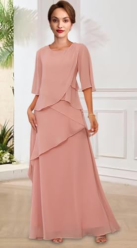 Mother of The Bride Dresses Chiffon A Line Tiered Formal Evening Gowns for Wedding Guest JH0322