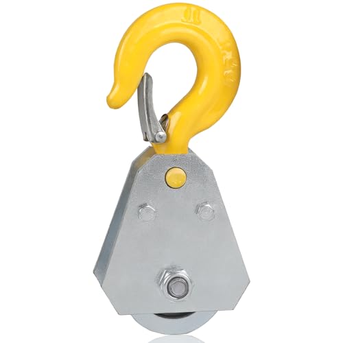 SWAWIS 1 Tonnes Poulie de Levage Poulie de Renvoi Poulies Convient pour Corde de 16 mm Chargement et Traction avec Roulements Crochet Pivotant et Loquet
