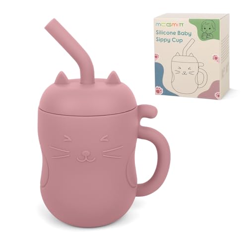 MCGMITT Silicone Baby Straw Cup, 5oz Leak Proof Sippy Cup for Infants Kids 6 12 18 Months, BPA Free Non Toxic Toddlers Training Cup with Handle, Soft