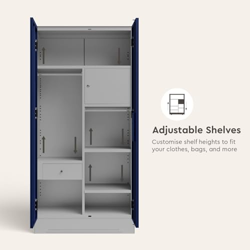 Image of Interio by Godrej Wardrobe Slimline 2 Door Steel Almirah (Digital Printed Midnight Blue and Royal Ivory) Wardrobe for Clothes, 1 Year Warranty, Locker, Drawer, 4 Shelves
