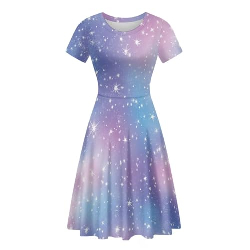 Image of HUGS IDEA Womens Puffy Swing Midi Dress Round Neck Short Sleeve Party A-Line Dresses