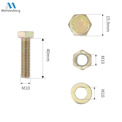 Image of M10 x 40mm Hex Head Bolt and Nylon Lock nut Flat Washer Assortment Kit by Color Galvanization,Alloy Steel,Grade 8.8.(10pcs Pack) by Metalsuberg