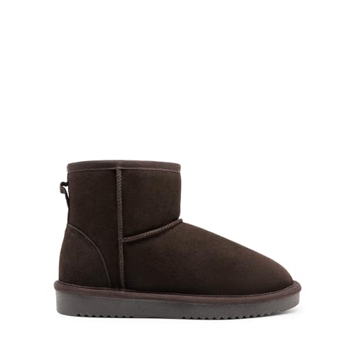 DREAM PAIRS Snow Boots for Women Genuine Suede Faux Fur Lining Anti-Slip Warm Winter Booties Slip On Memory Foam Ankle Boots FuzzyClassicⅡ Low Boots,Size 8,Brown,SDSB2432W