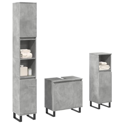 Iiaky Set Muebles de baño 2 Piezas Muebles para baño Conjunto Muebles de baño Muebles de baño Madera contrachapada Gris hormigón // 3324954