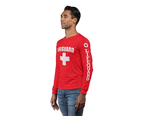 LIFEGUARD Long-Sleeve Printed Tee Shirt, Red T-Shirt for Men, Guys, Teen & Boys