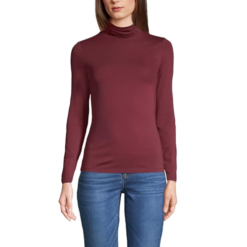 Image of Lands' End Women's Jersey Knit Turtleneck | Cotton and Rayon Modal Blend, Fitted, Self-Fabric Neck, Mid-Hip Length, Layering, Petite and Plus Sizes