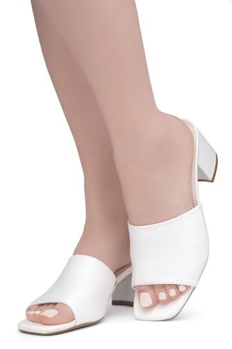 Image of Herstyle Square Open Toe Heeled Sandals for Women 2.5 Inch Low Block Chunky Heel Sandals Slip-On Mules Comfortable Dress Shoes for Party Wedding Office