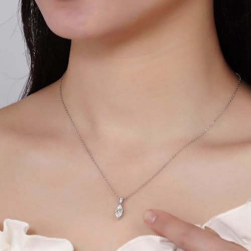 Generic Marquise Moissanite Diamond Pendant Necklace 1 Carat Solitaire S925 Sterling Silver Dainty Choker Chain Necklace White Gold Plated Women Girl Gifts thumb #7