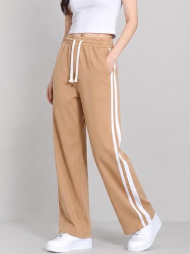 Image of Samfor Woman's Loose Fit Track Pants - Polycotton Joggers with Elastic Waistband & Side Pockets, Lower Comfortable for Gym, Running & Casual Wear