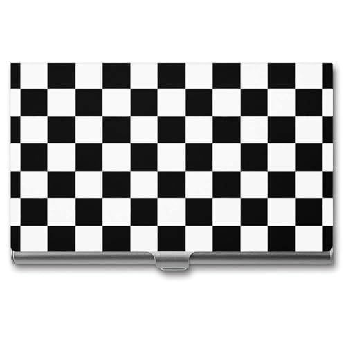 Checkerboard Black White Checkered Business Card Holder Alloy Multi Wallet Credit Card ID Pocket Name Case
