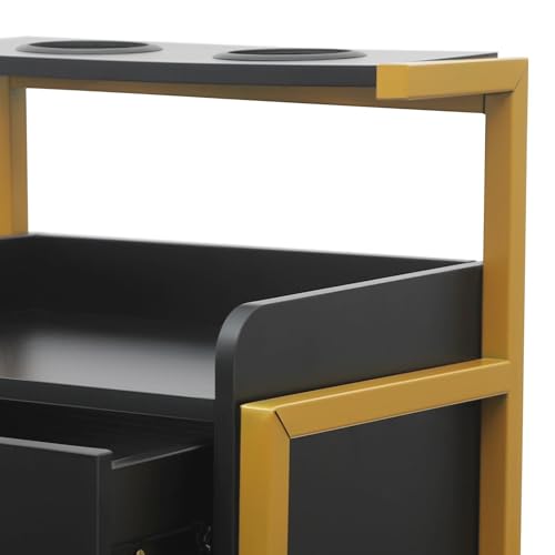 Elegante armario de salón de belleza montado en la pared, estación flotante para cortar el pelo con 2 cajones y soporte para secador de pelo, ideal para peluqueros y salones de belleza