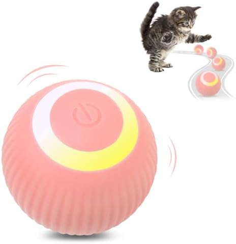 Petbobi Interactive Cat Toy Ball - Automatic Cat Toy with LED Light, USB Rechargeable Self Moving Ball, Indoor Active Rolling Toys, 360°Rotating Smart Sphere, 2 Modes, Fun Gift for Kitten, Pink