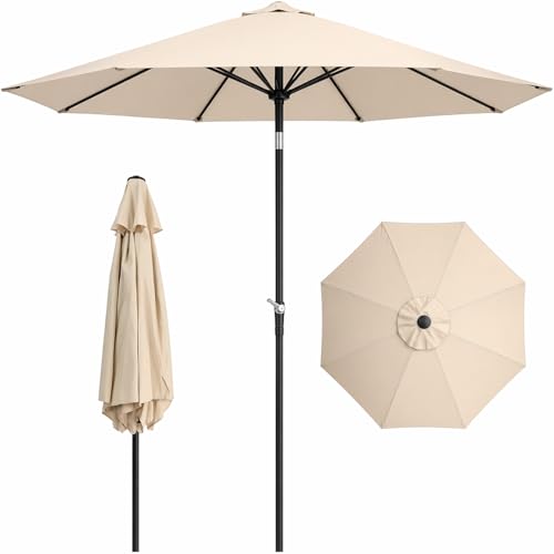 JARDIMEX Sombrilla Jardin Exterior Ajustable 2.7M Aluminio 6 Varillas Apertura Manual Manivela Proteccion Solar Reforzada Ligera Terraza Patio Balcon Restaurante