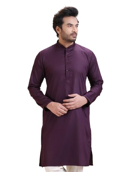 Men's Wine Solid Cotton Straight Kurta | Mandarin Collar Long Sleeve Ethnic Kurta for Men | Regular Fit for Festive, Casual, Party & Wedding Occasions-picture-44