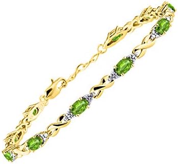 Rylos Bracelets for Women 925 Yellow Gold Plated Silver XO Hugs & Kisses Tennis Bracelet Gemstone & Genuine Diamonds Adjustable to Fit 7"-8" Wrist, 10-6X4MM Peridot Jewelry for Women Friendship