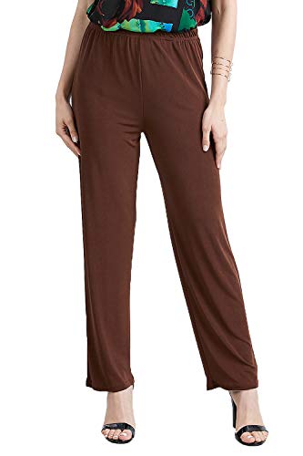Jostar Women's Elastic Waist Pants – Pull On Stretch Basic Casual Trouser Made In Usa 500Bn Brown S #TOP5