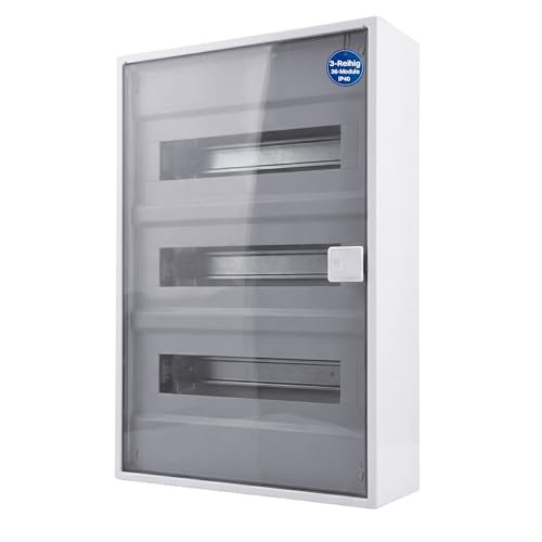 Intratec ALPHA Sicherungskasten Aufputz 3 reihig – Verteilerkasten Aufputz für 36 Module mit transparenter Tür für einfache Installation Zuhause & Gewerbe – 502 x 310 x 96mm