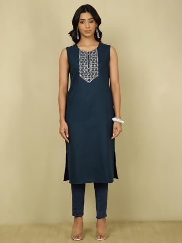 Image of Jaipur Kurti Embroidered Sleeveless Kurta