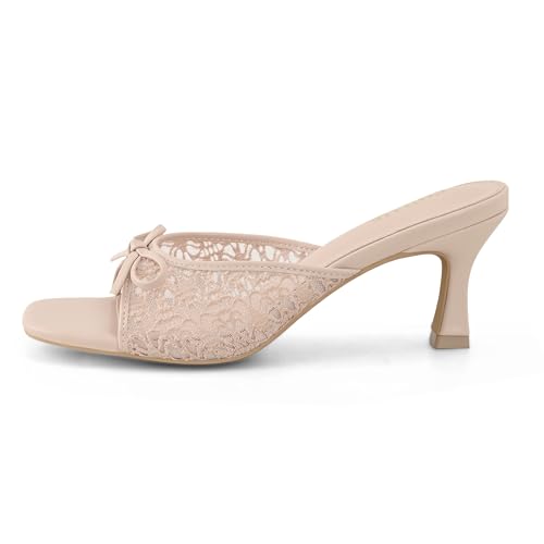 Image of Kitten Heels for Women Slip On Sandals Bow Mules Heeled Sandals Square Open Toe Dress Party Slides
