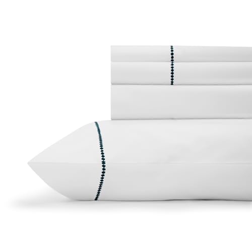 Linen Home 100% Cotton Percale Pearl Stitch Sheets, King