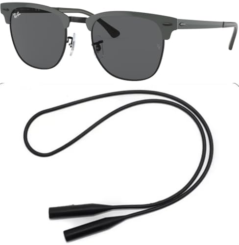 Ray-Ban RB3716 Sunglasses Bundle: RB 3716 9256B1 Clubmaster Metal Grey On Black and Universal Anti-slip Silicone Leash2