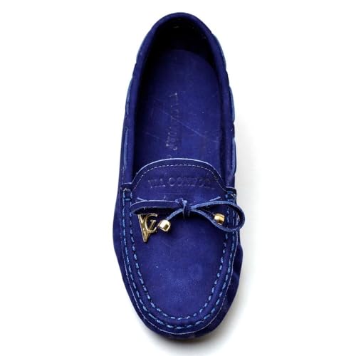 Sapato Mocassim Drive Feminino Casual em Couro Resistente Prático e Confortável (37, Azul)
