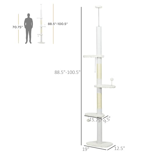 Árbol para gatos ajustable con postes rascadores blanco miniatura 7