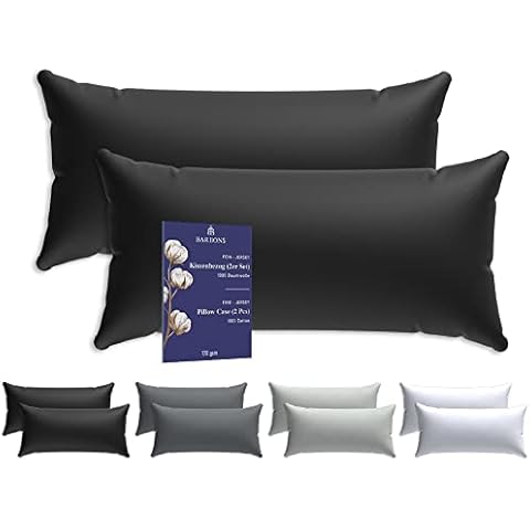 BARBONS Juego de 2 Fundas de Almohada 100% algodón con Cremallera (40x80 Negro) Cover