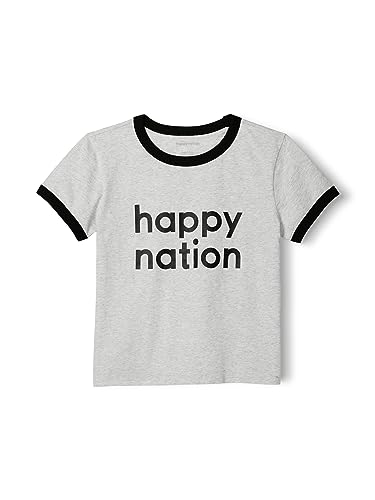 Image of happy nation Girls Cotton Crewneck Ringer T Shirt