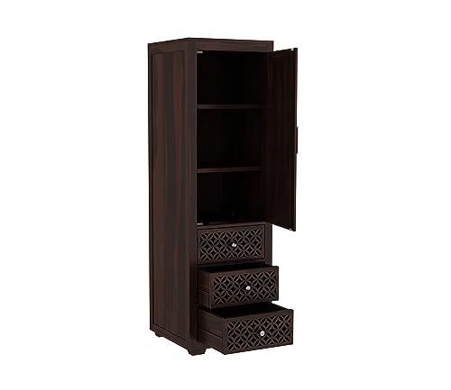 Image of Sheesham Wood Wooden Single Door Wardrobe Organizer for Clothes | - Solid Wood Almirah with 3 Drawers, 3 Shelves - Cupboard for Large Bedroom (Design 13)