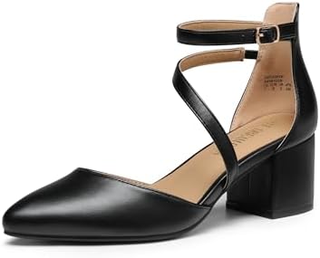 DREAM PAIRS Women’s Closed Pointed Toe Low Chunky Heels Pumps Ankle Strap Wedding Business Dressy Shoes