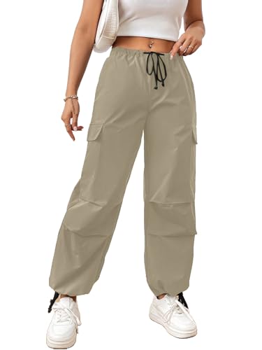 Image of Aahwan Women's & Girl's Solid Drawstring Waist Flap Pocket Side Parachute Regular Fit low Rise Cargo Pant