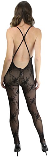 Image of ToBeInStyle Women's Bodystocking Crotchless Peek-A-Boo Fishnet Lace Bodysuit