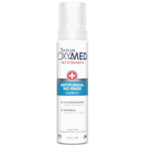 TropiClean OxyMed Dry Shampoo for Dogs, No Rinse Waterless Shampoo, 7.4oz