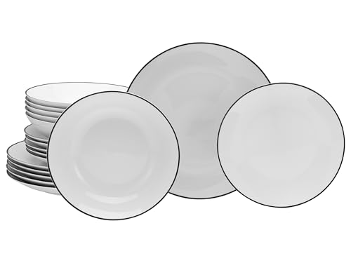 CreaTable, Serie Luna Black Line 20374 - Juego de vajilla de 18 piezas para 6 personas (porcelana, apto para lavavajillas y microondas, producción de calidad)