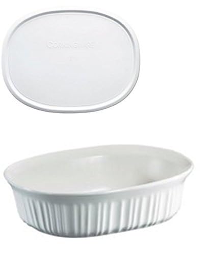 CorningWare FS12 French White 1.5qt/1.4L Oval Ceramic Casserole Dish and F-12-PC 1.5qt French White Plastic Lid