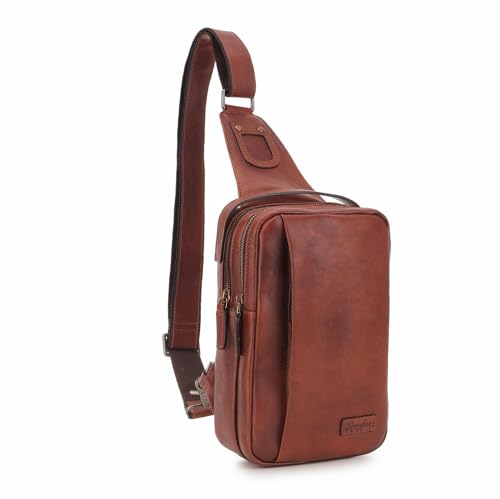 Genuine Leather Sling Bag for Men and Women Chest Bag Purse Crossbody Shoulder Bags Backpack Hiking Backpack Daypack (Brown)